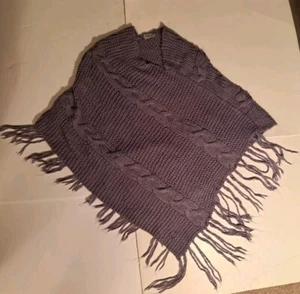 Fashion Bug Y2K Poncho Sweater Womens Lavender Purple Hippie Fringed Tassels - Picture 1 of 10