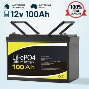 12V 100Ah Lithium Battery LiFePO4 Iron Phosphate Rechargeable Camping RV Solar - Picture 1 of 24