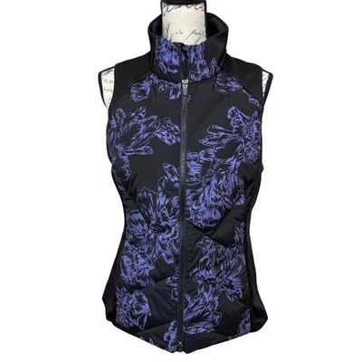 Athleta Inlet Reflective Full Zip Vest Women’s M Black Violet Floral Down Puffer - Image 1 of 4