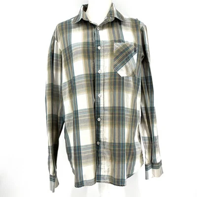 Volcom Men's Large Plaid Cotton Button-Up Shirt Blue Gray Cream Casual Western - Image 1 of 4