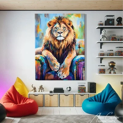 Цветной лев настенное искусство холст дикая природа искусства печати в рамке современный поп-арт декор - Изображение 1 из 4
