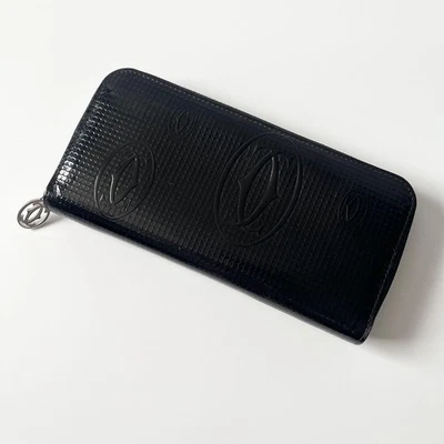 Auténtica cartera Cartier feliz cumpleaños cremallera charol negro Foto 1 de 4