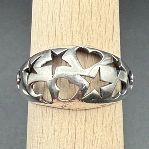 Anillo de plata esterlina corazón estrella recortado banda talla 7 3/4 hinchado BOHO vintage - Imagen 1 de 8