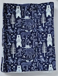 Tahari Navy Blue Woodland Forest Animal Baby Blanket Sherpa Owl Fox 30" x 39" - Picture 1 of 5