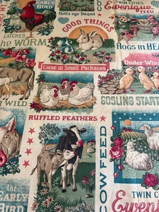 Vintage Sharon Kessler Concord Fabrics Farm Animals Ecru Cotton 1 Yard x 60" - Picture 1 of 10