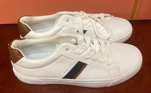 Nautica White Leather. Brown and Blue Stripe. Men's shoes size 9.5 - Picture 1 of 4