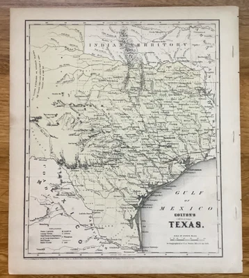 Mapa Atlas de 1860 Colton's Golfo de México Texas + Louisiana, Mississippi y Arkansas Foto 1 de 4