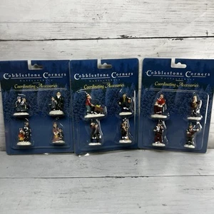 12 Pc Cobblestone Corners Christmas Village Figures Accessories 3 New Vtg Packs - Picture 1 of 17