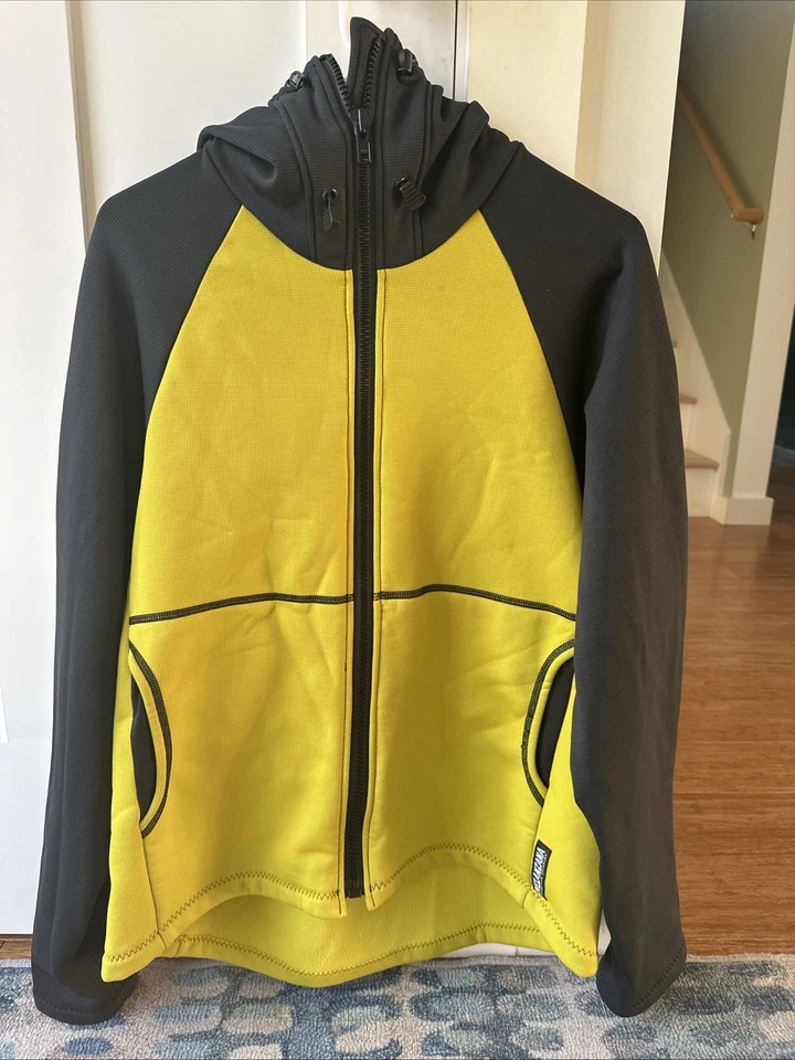 Chaqueta con capucha grande de vellón con cremallera completa amarilla/azul Melanzana para hombre Foto 1 de 4