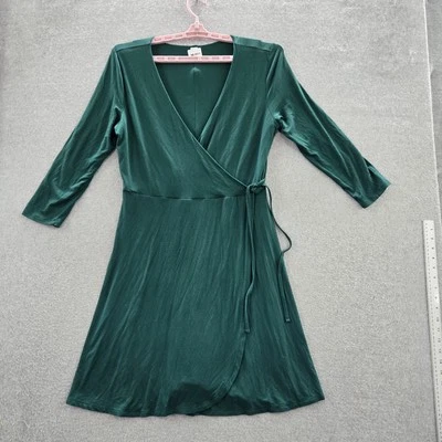 Old Navy Women Dress L Green Wrap Long Sleeve V Neck - Image 1 of 4