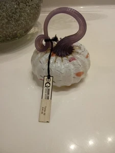 Artist Gregory Tomb Handblown White And Pink Art Glass Pumpkin - Picture 1 of 4