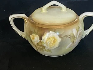R S Germany Hand Painted Sugar Bowl Lidded And Handled White Rose - Imagen 1 de 6