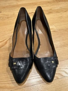 Nine West 'Mela' Wedge Black Shoes Pumps Pointed Toe Size 9.5 M Black Leather - Picture 1 of 9