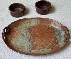 Platte Keramik Obstschale 2 kleine Schalen von W&E Kuch, Konvolut Studiokeramik - Bild 1 von 11