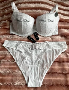 Ann Summers Sexy Lace Padded Push Up Balcony Bra & Brazilian White 32C~44G - Picture 1 of 11
