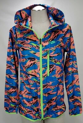 Chaqueta cortavientos Nike para mujer cortavientos pequeña capucha cremallera azul multicolor 546390 Foto 1 de 4