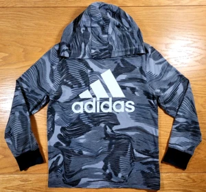 Adidas Hoodie Youth Small (8) Gray Black Kids Lightweight Hooded T-shirt Casual - Picture 1 of 6