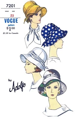 VOGUE 7201 Pattern Brimmed HAT BUCKET Designer ADOLFO Pattern Chemo Alopecia - Image 1 of 4