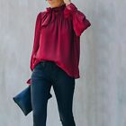 Bluse Für Frauen Satinbluse Bluse Seide Büro Stehkragen Einfarbig Elegant