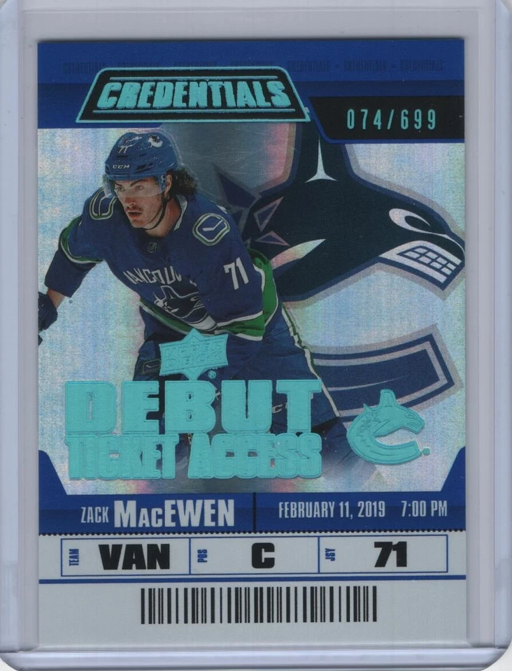 2019-20 Upper Deck Credentials Rookie Debut Ticket #102 Zack MacEwen RC 74/699 - Image 1 of 1