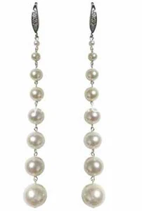 4-12mm white freshwater pearl long dangle earring 925 Silver  - Picture 1 of 2