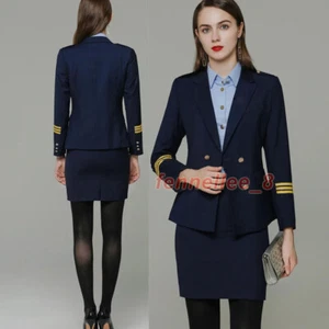 Women's Pilot Uniform Flight Captain Blazer Coat Formal Flight Attendant Costume - Picture 1 of 30
