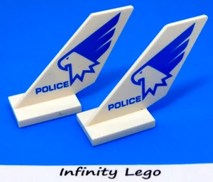 2 LEGO White Shuttle/Airplane Tail 2 x 6 x 4 Impreso ""POLICÍA"" y Eagle (43218) - Imagen 1 de 1
