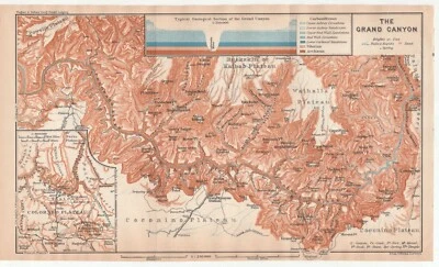 GRAND CANYON   1909  Original  Map  ARIZONA Colorado River   USA - Image 1 of 4