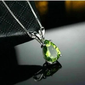2Ct Pear Cut Green Peridot Women Solitaire Pendant 14k White Gold Plated - Picture 1 of 6