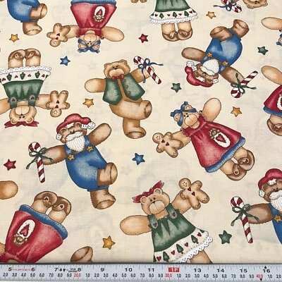 Vintage Dianna Marcum Bears & Gingerbread Stars Cotton Fabric by the Half Yard - Image 1 of 2