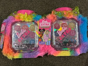 Barbie Extra FUR Makeup Purse! 9 Clear Glitter Lip Gloss Pink Rainbow New - Picture 1 of 5