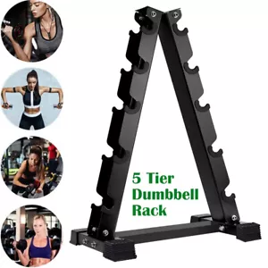 5 Tier Dumbbell Rack Tree Hex Vertical Dumbbell Storage Stand Home Gym Fitness - Picture 1 of 13