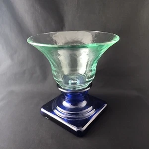 Vidrios San Miguel Vase Green Cobalt Blue Recycled Glass Square Pedestal Base - Picture 1 of 9