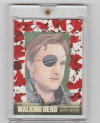 WALKING DEAD SEASON 3 GOVERNOR PAINTED SKETCH CARD BY ARTIST PATRICIA ROSS  1/1! - Image 1 of 2
