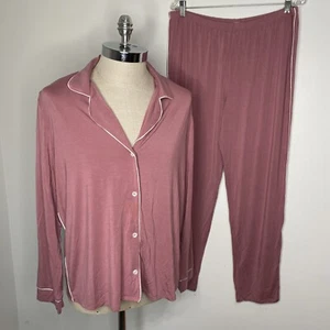 Set Pigiama Eberjey Rosa Donna XL 2 PZ PJ Pantaloni Camicia Bianco Bottoni Tubino - Foto 1 di 7