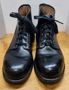USA VINTAGE 1963 SCHWARZ LEDER MILITÄR FLIGHT DECK STIEFELETTEN Stahlkappe 8R  - Bild 1 von 12