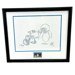 RARE Limited Edition Signed 1/50 Wall-E & Eve 17x14" Framed Sketch & Enamel Pin - Picture 1 of 6