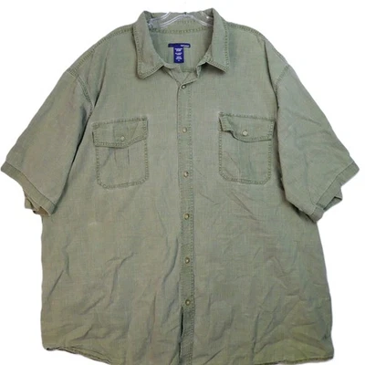 Basic Editions Mens Size 4XL Cotton Button Down Green Olive Short Sleeve - Image 1 of 4