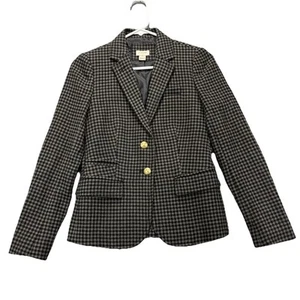 J Crew Blazer Damen 00 Hahnentritt Goldknöpfe grau schwarz gefüttert Wollmischung - Bild 1 von 13