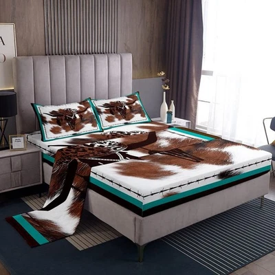 牛皮床单套装乡村农舍牛仔头骨床单套装儿童男孩... — 第 1/4 张图片