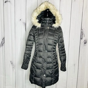 Betsey Johnson Coat Size S Womens Faux Fur Hooded Full Zip Puffer Jacket Black - Picture 1 of 12