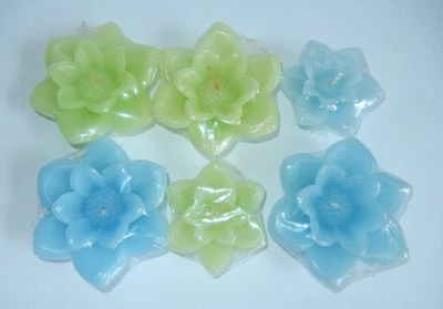 Juego de 6 velas flotantes de flores azul claro y verde claro nuevas Foto 1 de 2