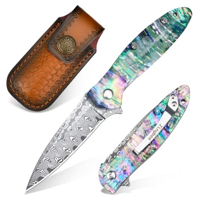 Damascus Pocket Knife for Women, 2.87" Damascus Steel Blade EDC Knives for Me... - Image 1 of 4