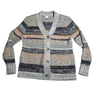 Cabi Strickjacke Pullover Small S Strick gestreift Knopfleiste Langarm grau rosa - Bild 1 von 10