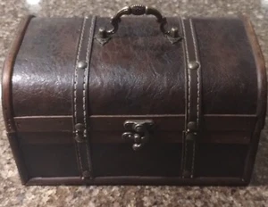 Ashland Collection Brown Wood & Brown Rustic Faux Leather Trunk w/ Brass Accents - Picture 1 of 13