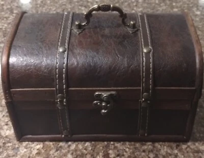 Ashland Collection Brown Wood & Brown Rustic Faux Leather Trunk w/ Brass Accents - Image 1 of 4