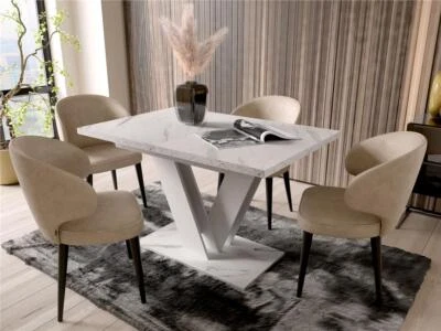 Marble Dining Table White Extendable Marble Effect Top 120 160cm 6 8 Seater Cari - Image 1 of 4