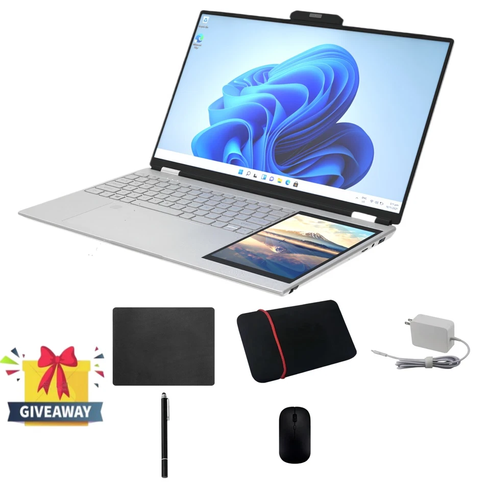 CHEAP FAST Windows 11 Laptop 15.6+7inch Dual Screen 16GB Ram 1TB SSD Notebooks - Image 1 of 4