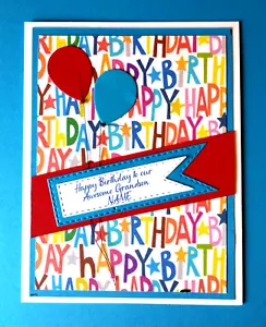 Personalized Birthday Card for Grandson Handmade with Balloons and Verse Inside - Picture 1 of 8