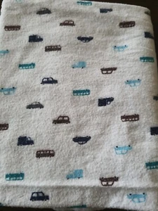 Carter's White flannel car truck bus blue baby Blanket Cotton Receiving Baby - Picture 1 of 5